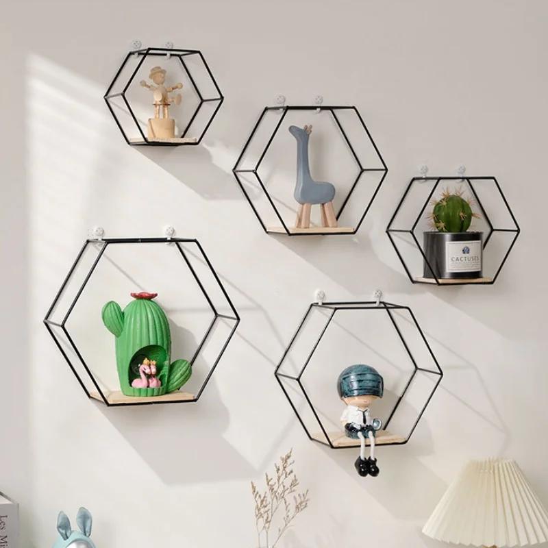 Raft de perete plutitor metalic, montat pe perete, raft hexagonal, suport de afișare pentru obiecte diverse, suport pentru depozitare, decorare acasă, cameră de zi