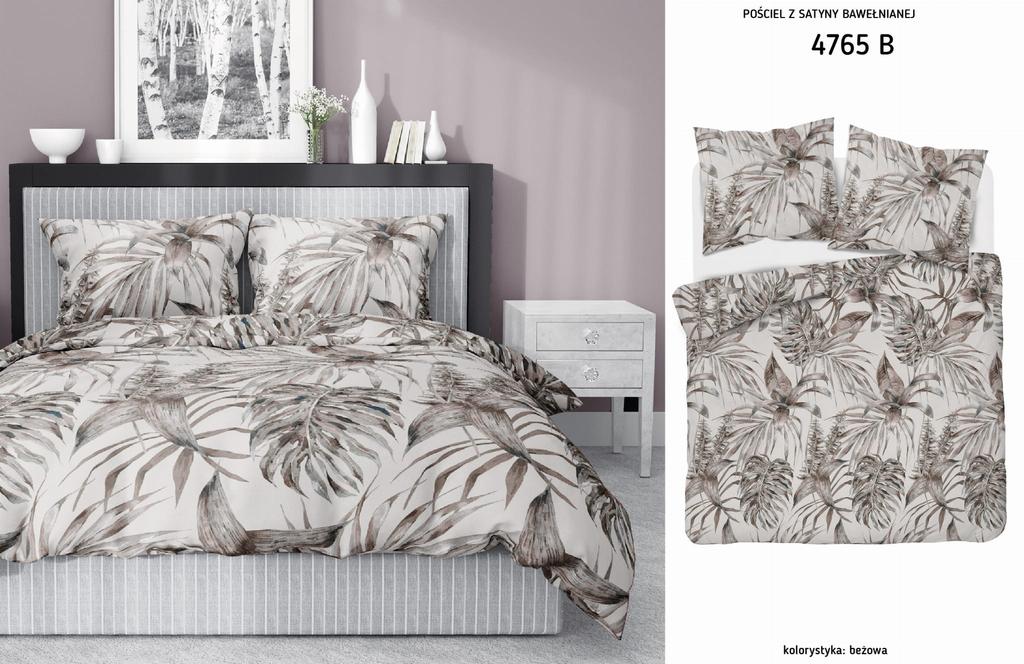 Satin bedding 160x200 leaves beige ash