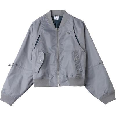 Einfarbige Jacke mit Reißverschluss und langen Ärmeln für Damen, Grau 633245-89