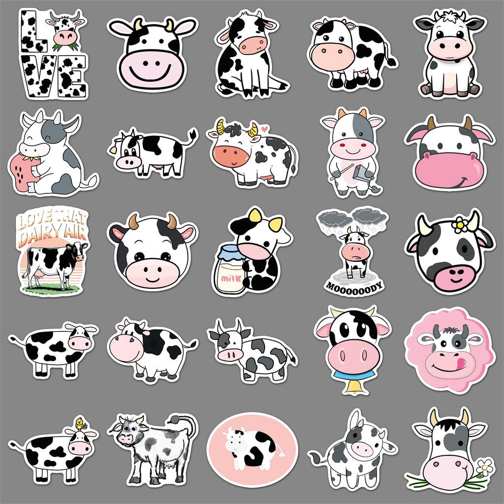 50PCS Cow Graffiti Stickers: Cute Cartoon Animal Decorations for Phone Cases, Water Bottles, and Notebooks.
