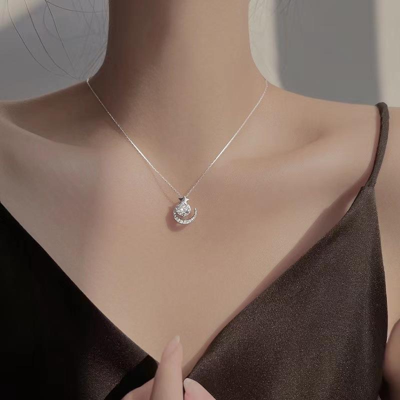 

New 925 Sterling Silver Star Necklace Personality Charm Moon Pendant Choker Birthday Party Gift Women s Fine Jewelry платиновий
