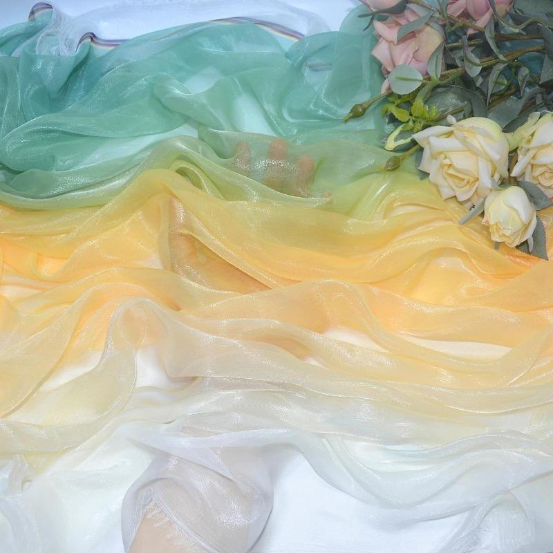 3/5/10m Multicolor Gradient Silk-Crepe Chiffon Fabric for Handmade DIY Sewing Hanfu Apparel Making Wedding Decoration