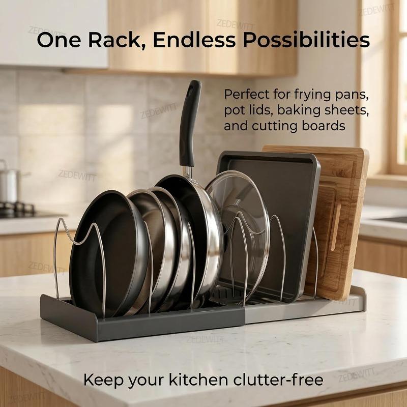 Expanding Stainless Steel Storage Rack Durable Kitchen Cabinet For Pan Pot Lid Cutting Board Drying Cookware Dish Rack Organizer