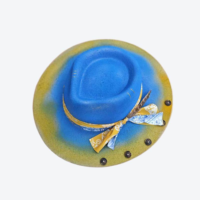 Web Embellished Wool Hat Vintage Distressed Feather Embellished Pure Wool Top Hat