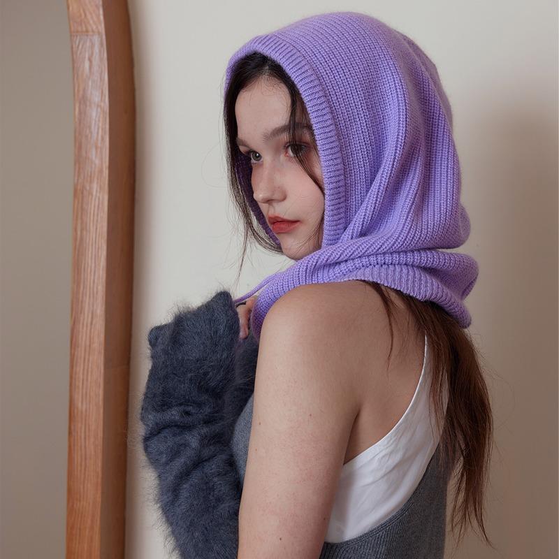 Men's and Women's Hats, Scarves, Integrated Drawstring, Balaclava Hats, Women's Winter Rabbit Fur Retro Pullover Knitted Hats