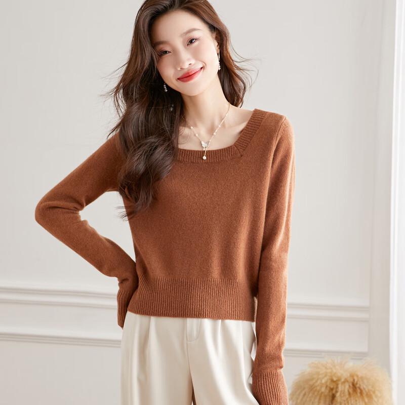 Women's 100% Wool Slim-Fit Square Neck Knit Sweater