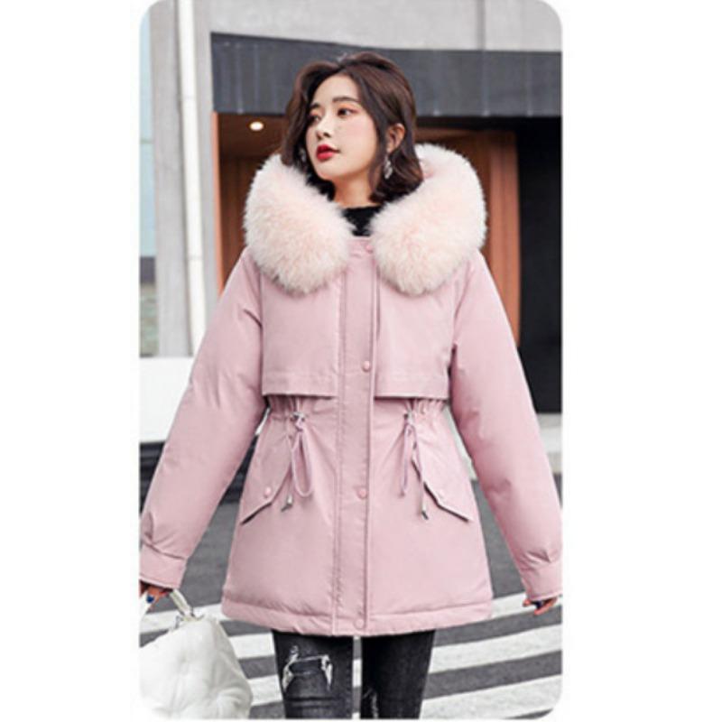 

Средний и длинный пирог побеждает женщин, зимняя новая утолщенная свободная теплая хлопковая одежда, женская хлопковая одежда большого размера 3XL recommended weight 155-87.5kg розовый