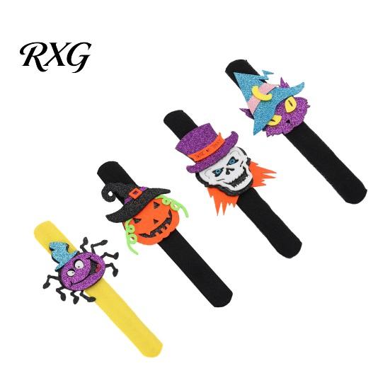 Cat Snap Bracelets Halloween Glitter Felt Slap Bracelet, Cartoon Pumpkin Skull Spider Party Favors Band, for Kids Adults Bands