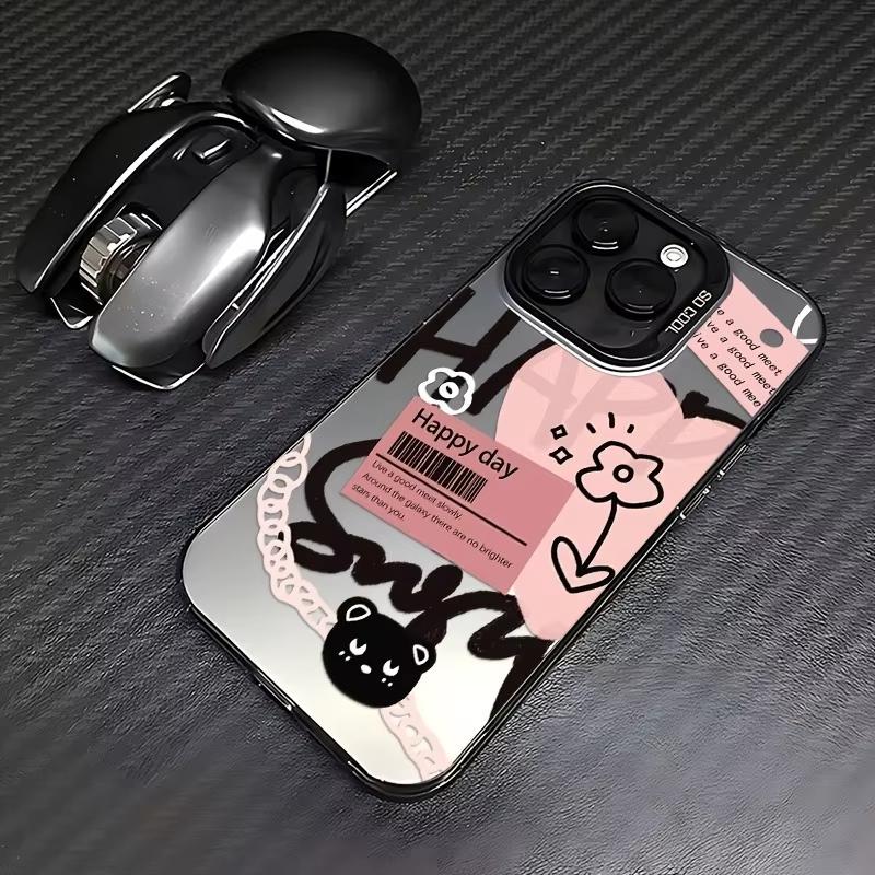 Black Lettering Doodle Heart Pattern Phone Case For iPhone 17 Pro Max 16 15 Pro 14 13 Mini 12 11 XR XS 17Air 16 Plus Back Cover