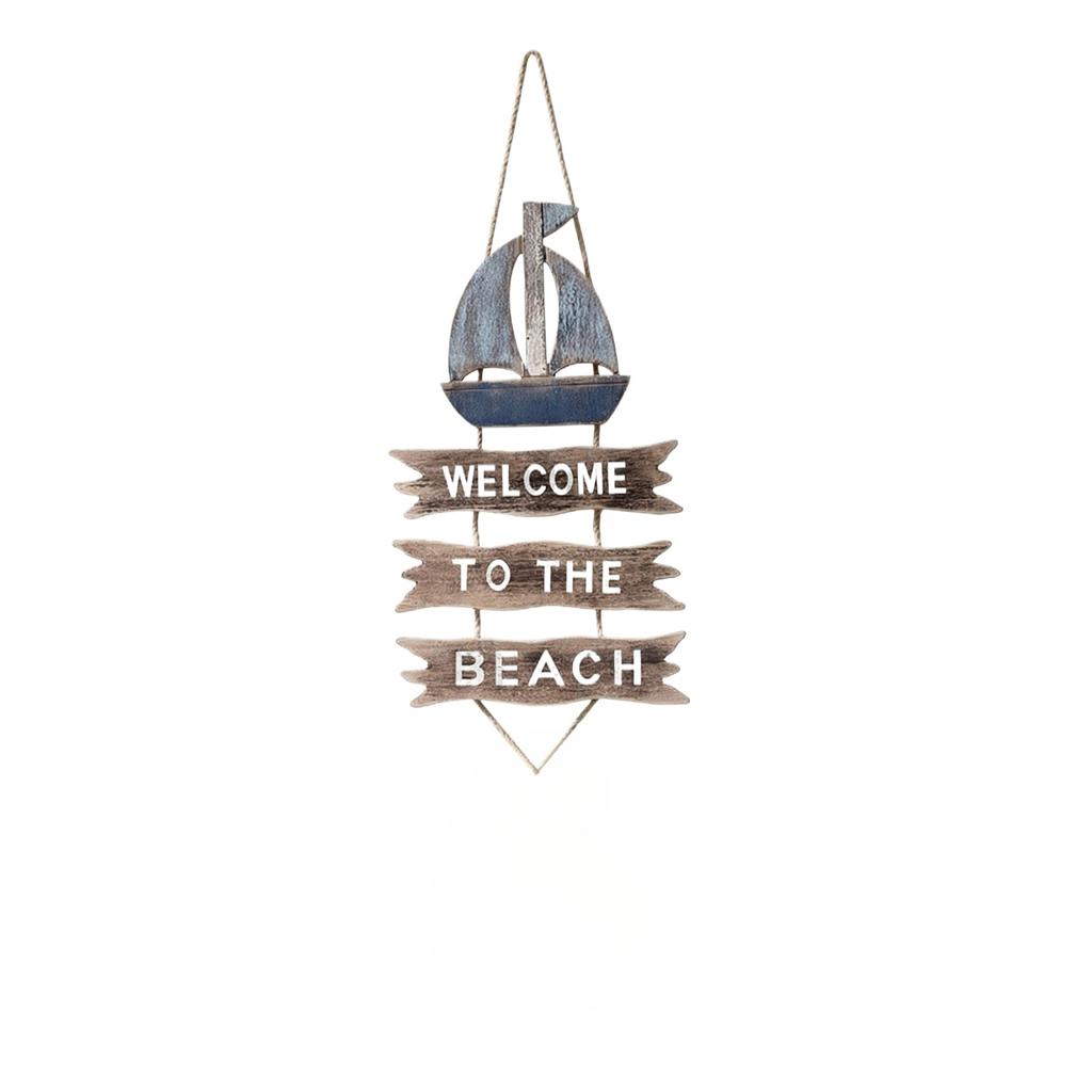 Wooden Fish-shaped Welcome Sign, Nautical-themed Wall Decoration, Vintage Fish-shaped Hanging Ornament, Beach-themed Decoration.