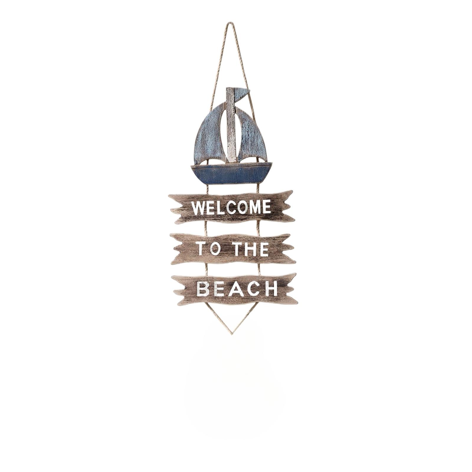 Wooden Fish-shaped Welcome Sign, Nautical-themed Wall Decoration, Vintage Fish-shaped Hanging Ornament, Beach-themed Decoration. One Size