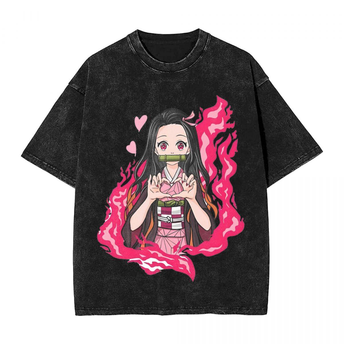 

Kamado Nezuko Demon Slayers Graphic T Shirts Manga Print Washed Cotton Oversized Tshirts Men Women Clothing Short Sleeve Tees S