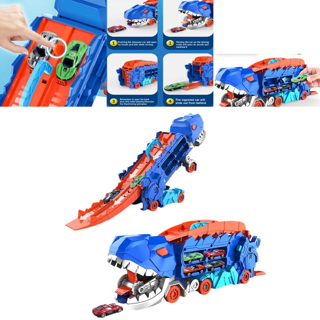 Dinosaur Themed Inertia Powered Sliding Track Playset With Collectible Toy Cars For Kids