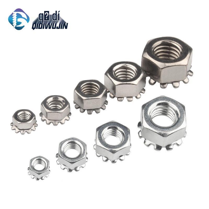 Железная Белая Цинкованная/Никелированная K-Типа Многозубая 304 Шестигранная Гайка M3-M12 M3 [Nickel Plated]