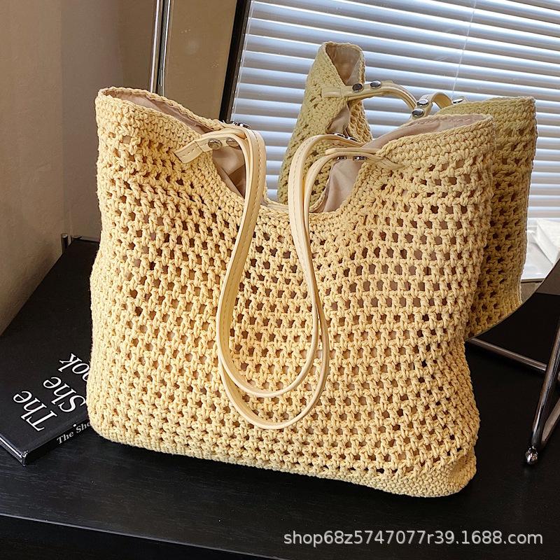 Commuter bag women's 2025 new shoulder bag seaside vacation beach bag large capacity lazy wind woven tote bag