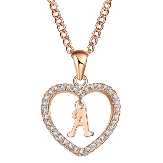 Concise Hollowed Heart Alphabet Unisex Necklace Jewelry Neck Chain Pendant Decor