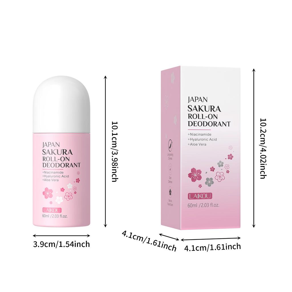 Cherry Blossom Roll On Deodorant 60ml Travel Size Antiperspirant 24h Odor Control Sweat Protection Long Lasting Fresh Scent Port