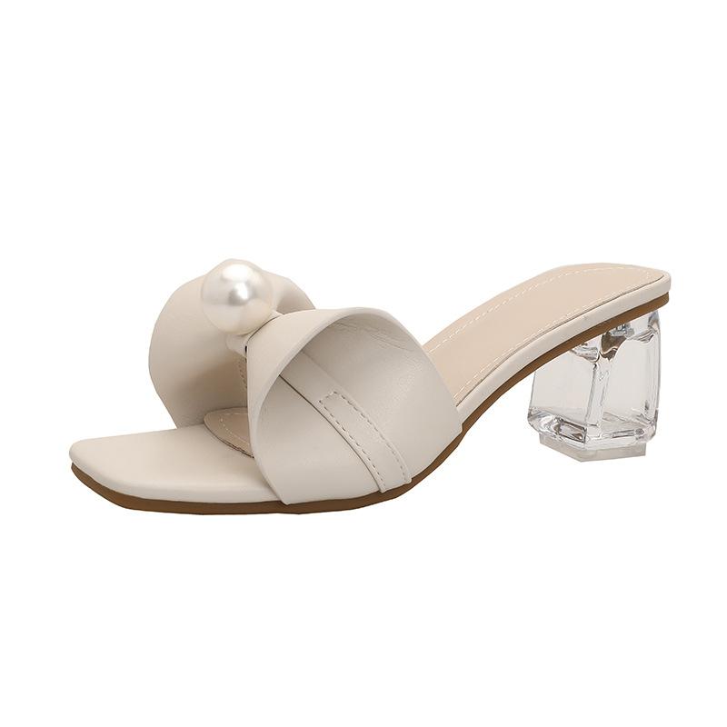 

Летние новые тапочки с феерическим темпераментом и жемчужным стилем, в сочетании с нежной юбкой и массивными сандалиями во французском стиле 43 абрикосовый