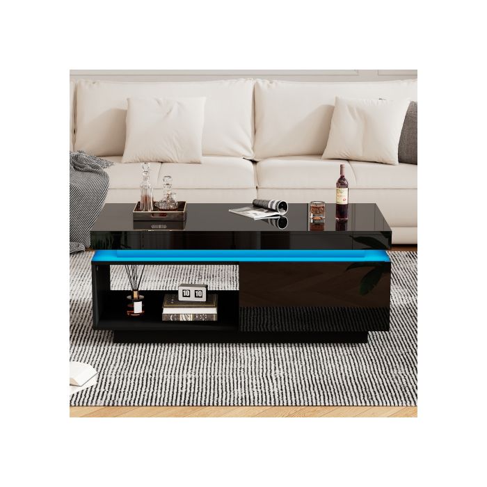 Table basse - MUVOE - Moderne - Éclairage LED - Tiroir spacieux - Charge 50 kg