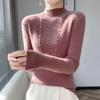 Jersey de Punto de Manga Larga Ajustado para Mujer con Cuello Alto - Color Sólido, Alta Elasticidad, Capa Base Otoño/Invierno.