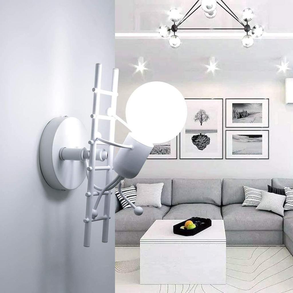 Nordic Retro Industrial Little Man LED Wall Lamp for Children's Study or Corridor