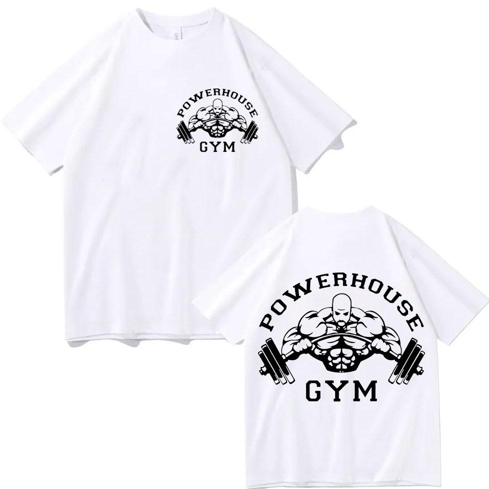 Powerhouse Gym Doppelseitige Grafik T-Shirts Mode Lässig Locker Kurzarm T-Shirts Herren Damen Hohe Qualität Baumwolle T-Shirts