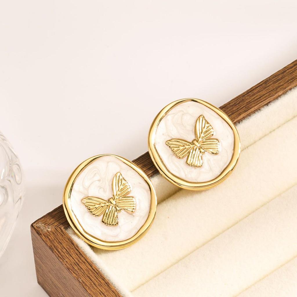 Elegant Geometric Butterfly Round Earrings