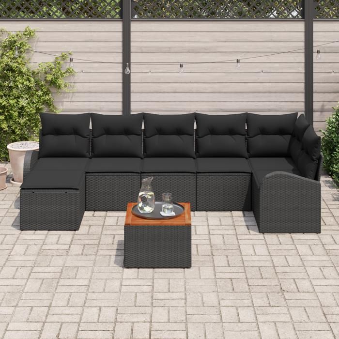 VidaXL Ensemble de canapé de jardin de 8 pièces avec coussins noirs en poly rattan 3347611