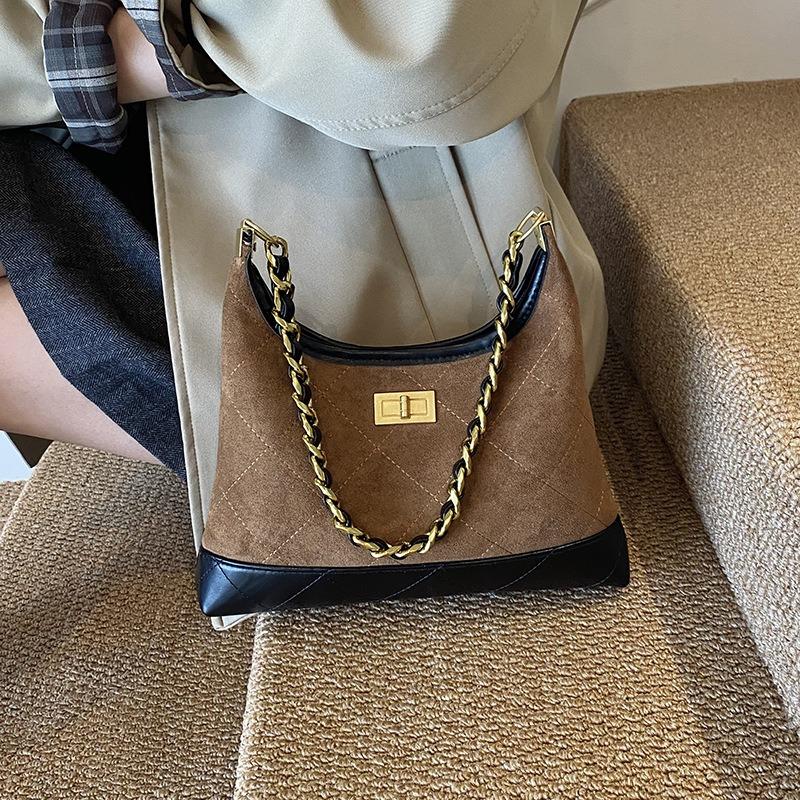 New crescent moon bag women's retro chain diamond underarm bag suede shoulder messenger bag