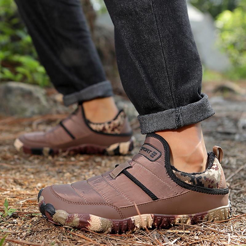 Mode Winter Herren Schneestiefel Rutschfest Kältebeständig Komfort Warmhalten Niedrig geschnittene Slipper Schwarz Plüsch innen Baumwollschuhe Übergröße 36-46