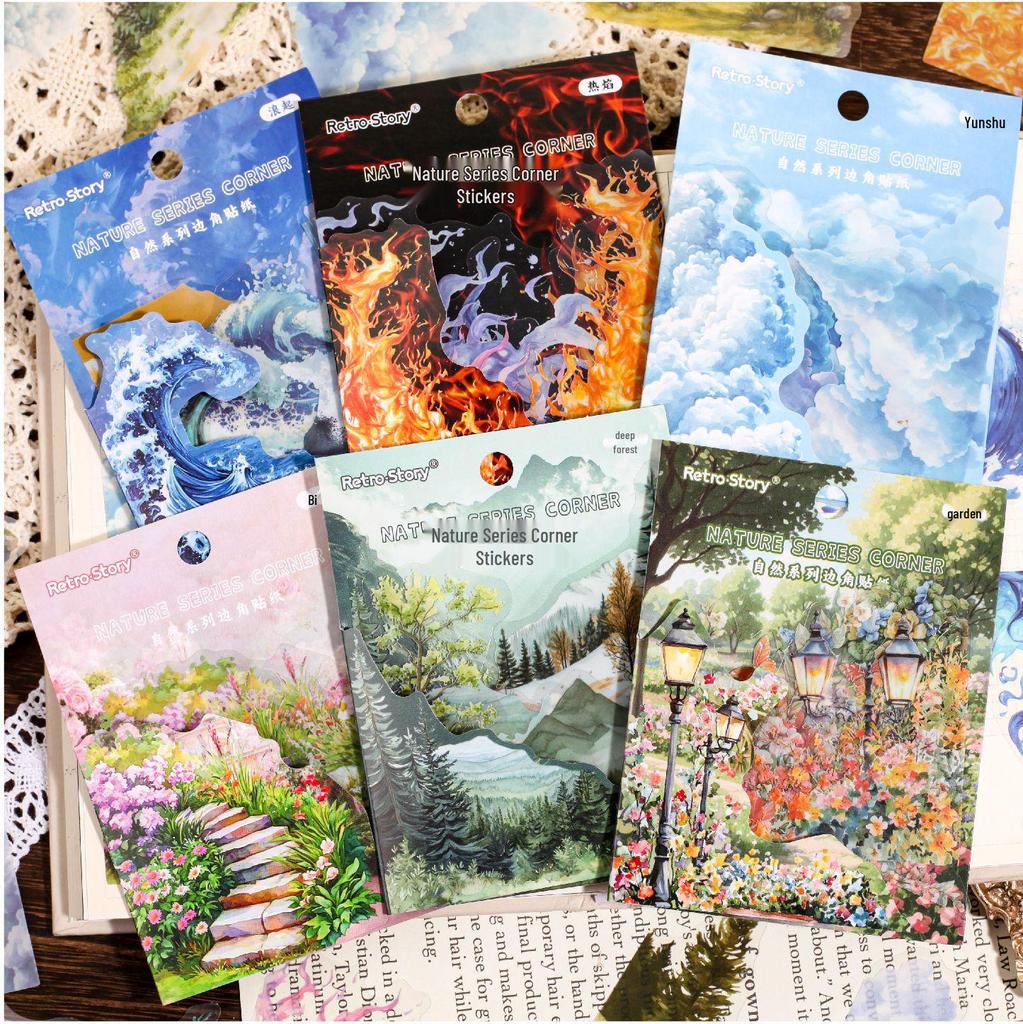 RetroStory Nature Series Eckaufkleber - PET-Landschaft für Journaling & DIY