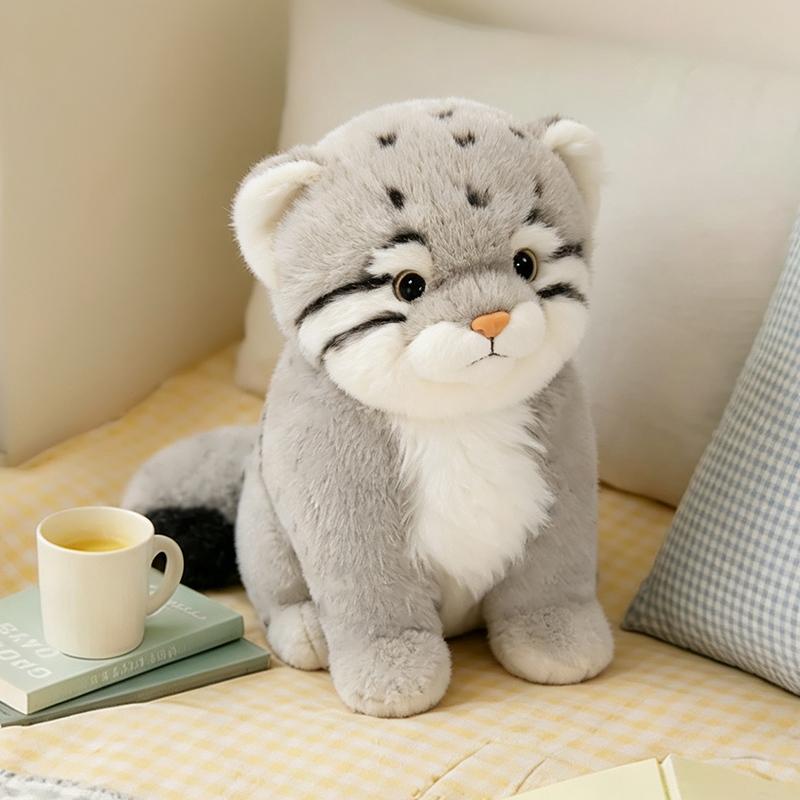 152028Cm Cartoon Schattige Manul Pluche Pop Ronde Grijze Kat Dier Met Lange Staart Knuffel Huisdecoratie Cadeau Voor Kinderen about 25-28cm