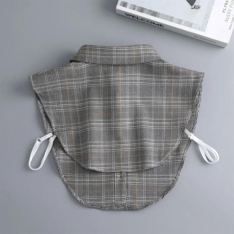 Classic Plaid Shirt Detachable Collar for Women Cotton Fake Collar Vintage Lapel Blouse Top Shirt Neckwear False Collar