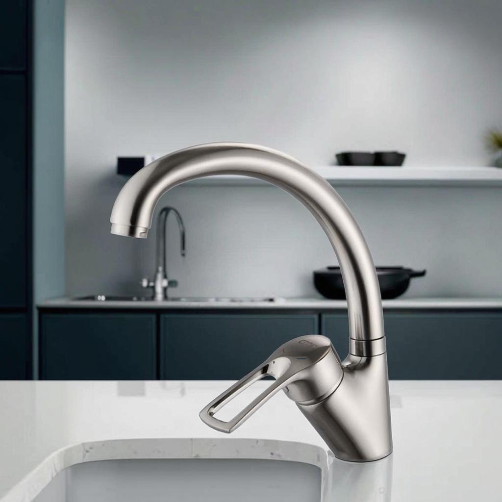 Nickel Zinc Alloy Kitchen Faucet with Big Bend Mixed Water Function