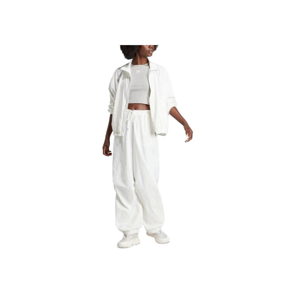 Adidas Originals Embroidered Logo Zip-Up Collar Long-Sleeve Windbreaker Women Windbreaker White IS2695