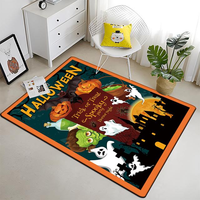 Halloween Crystal Velvet Horror Pumpkin Carpet Living Room Coffee Table Mat Bedroom Bed Blanket Bathroom Non-Slip Mat