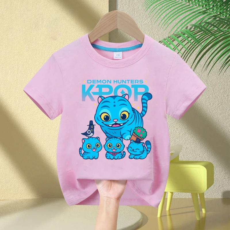 2025 KPop Demon Hunters Print Fashion Casual Tops Kids T-shirt Crew Neck Cartoon Girls Boys Tee Casual Baby Girl Clothes Rumi