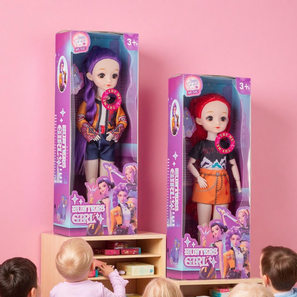 K-POP Devil Hunter Girl 12-inch Articulated Vinyl Figure with Sound and LED Lighting, Children's Poseable Action Toy