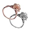 Zweifarbige Rose Blume Dekor Fingerring Funkelnder Zirkonia Eingelegt Zartes Handgefertigtes Fingerband Damen Schmuck Geschenk