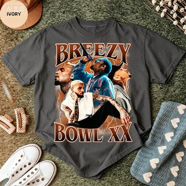 Vintage Breezy Chris Brown Bowl Xx 2026 Collage Portrait Graphic Pure Cotton Oversized Hip Hop T Shirt