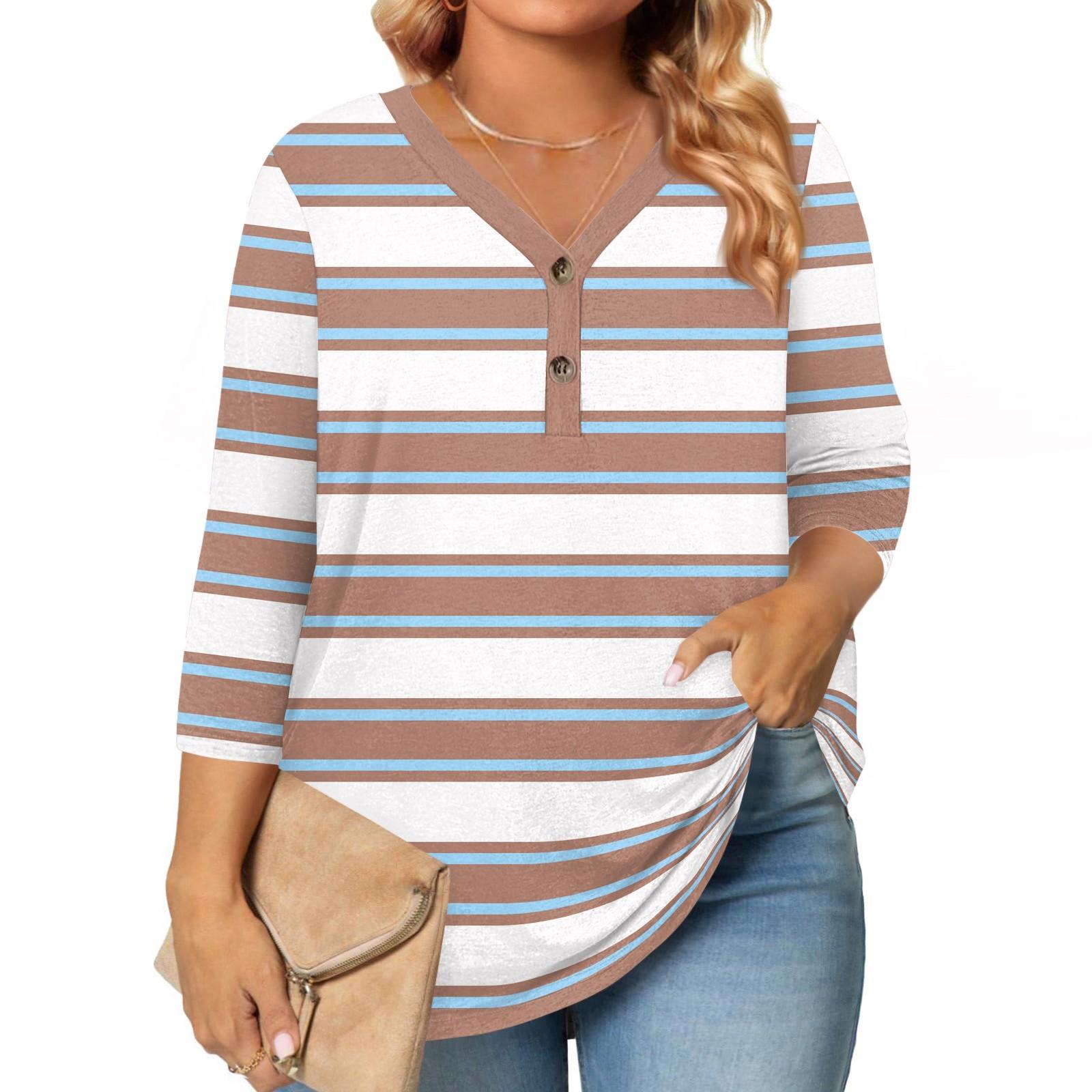 

Женские топы с рукавом 3/4, больших размеров, рубашки и блузки на пуговицах с V-образным вырезом, повседневные, с принтом, свободного кроя XXL