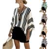 Lockere Damen-Streifen-Fledermausärmel-Bluse V-Ausschnitt Lässiges Leichtes Sommer-Top mit Entspannter Silhouette für den Täglichen Gebrauch