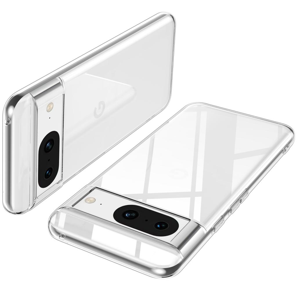For Google Pixel 8 Clear TPU Case Phone Cover with 2.5D Arc Edge Tempered Glass Screen Film