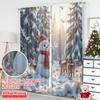 2pcs 2D Flat Printing Christmas Scene Curtain Snowman Deer Birds Winter Forest 100% Polyester Without Electricity Party &