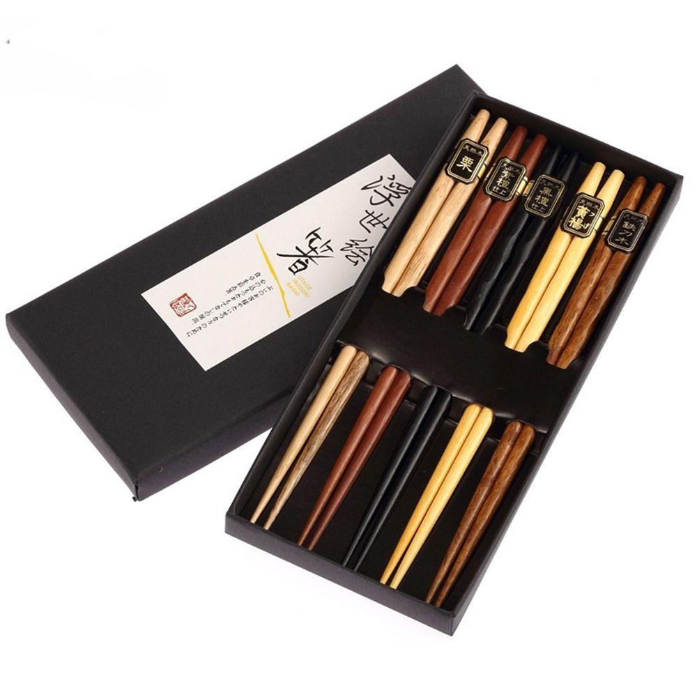 Trendy New Arrival Gift Multicolored Ancient Chopstick Set Natural Wooden Reusable 5 Pairs Handmade