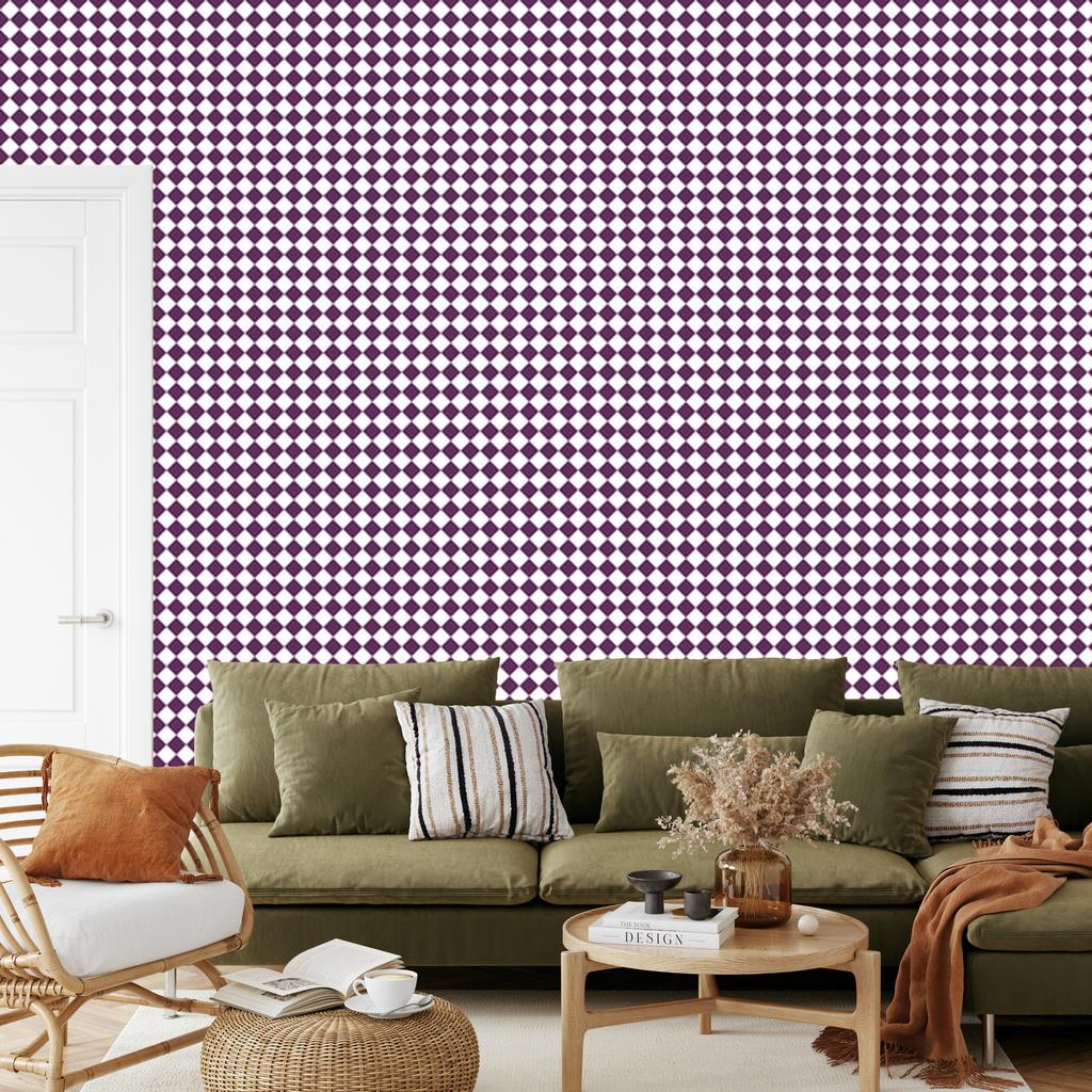 Geometric Diamonds Wallpaper Purple, Light Gray and White 50x1000