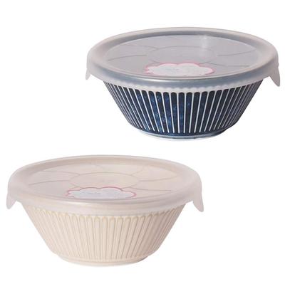 Minoru Pottery Mino Ware Albee 105-Pack Bowl Set (2 Colors, Navy and Beige) with Lids