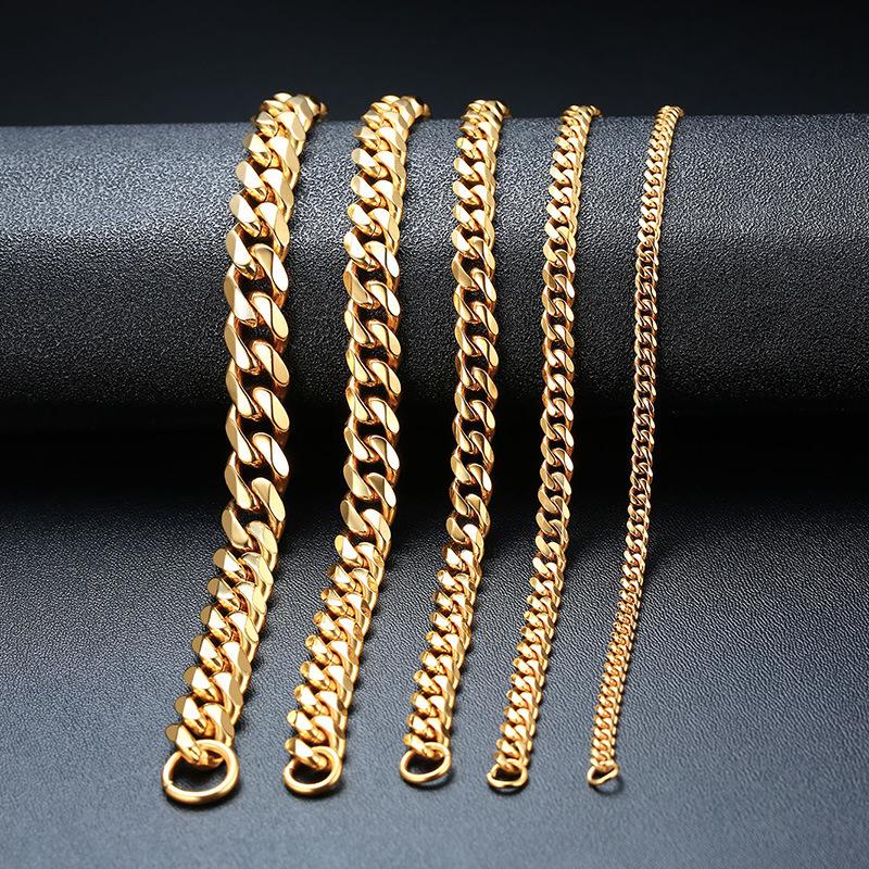 Collana e Bracciale da Uomo Catena Cubana Oro 2025 - Acciaio Inossidabile, 3/5/7/9mm
