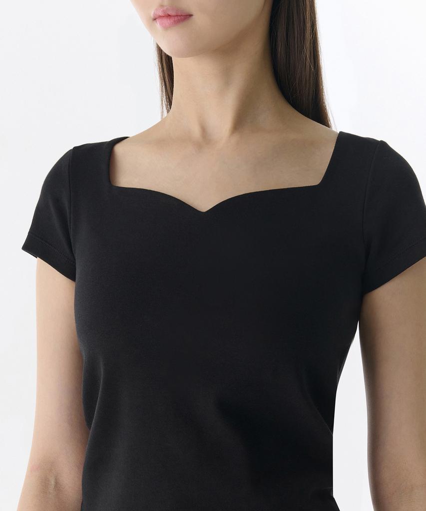 MUSINSA STANDARD WOMAN Women'S Slim Heart Neck T-Shirt [Black]