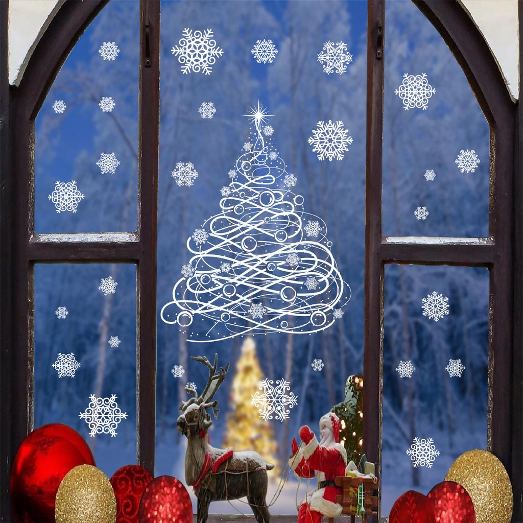Christmas Glass Stickes Snowflake Santa Claus Shaped Door Shop Window Sticker Wall Ornaments for Home Decoration New Year 2025